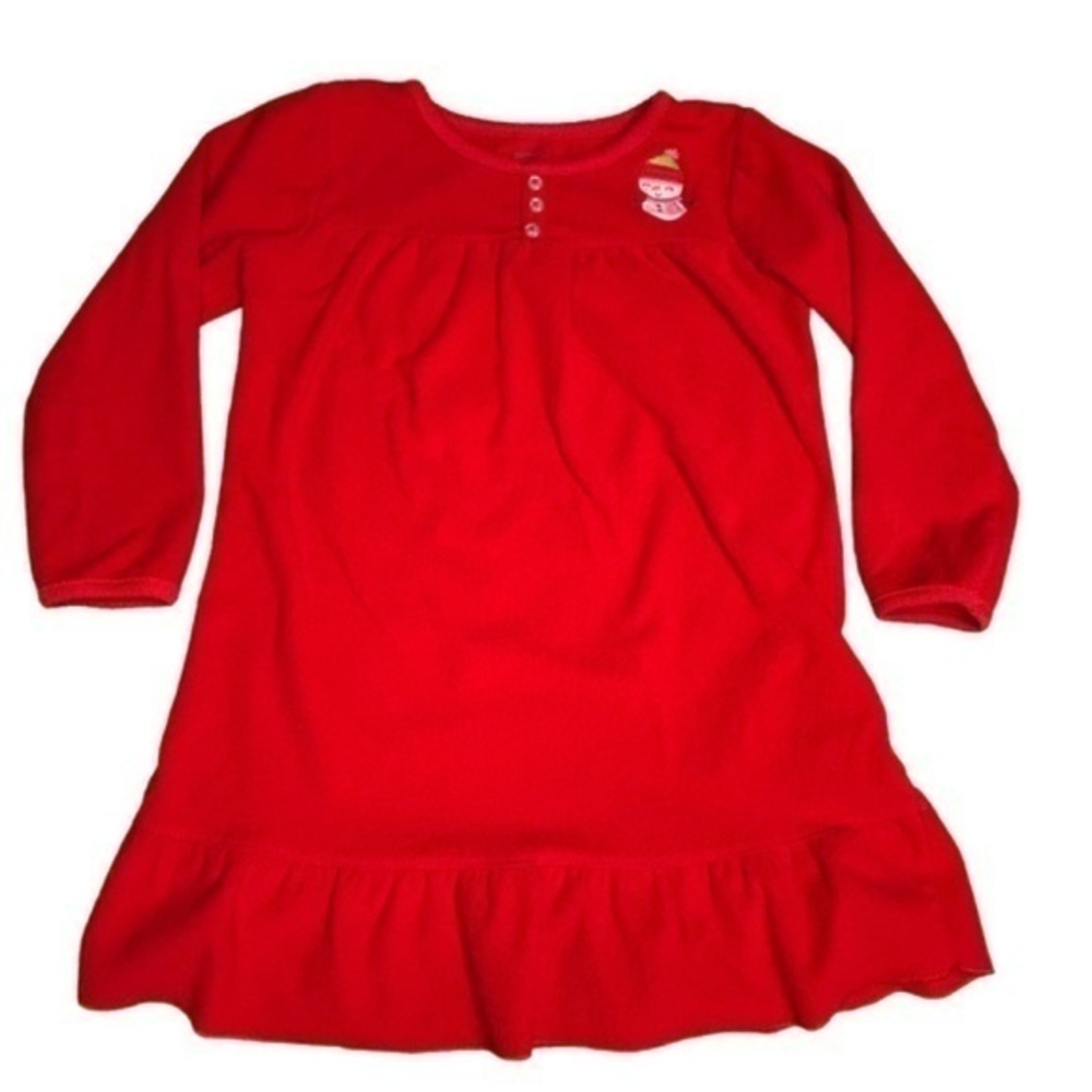 Carters Girls Winter Nightgown Pajamas Size S Red Fleece Embroidered Snowman